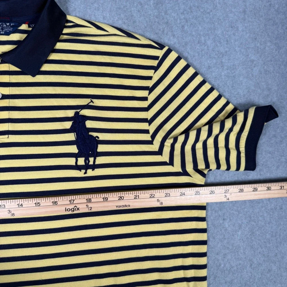 Polo Golf Ralph Lauren Performance Big Pony Striped Polo Shirt Yellow Navy XXL